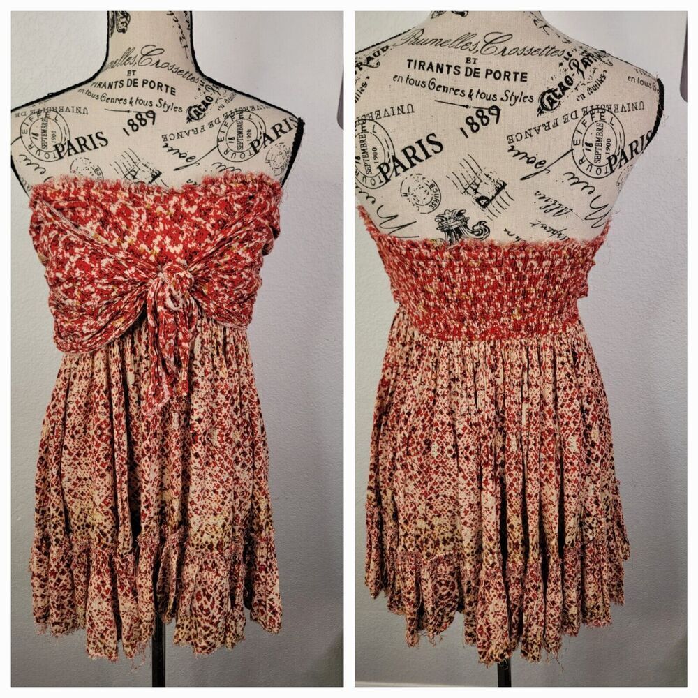 FREE PEOPLE FP One Mini Dress Medium Bali Nights Floral Print Strapless Smocked